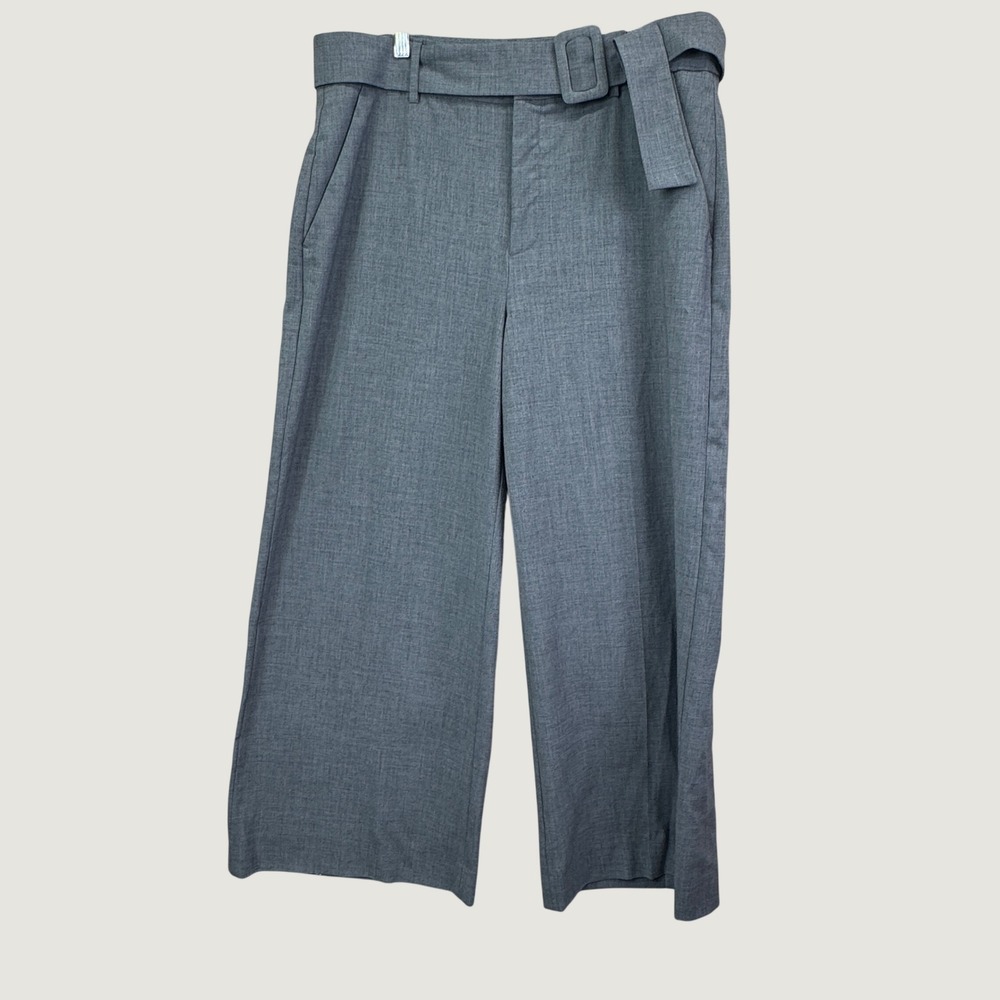 Banana Republic Womens Wide Leg Belted Trousers Gray Polyester Blend Size 14